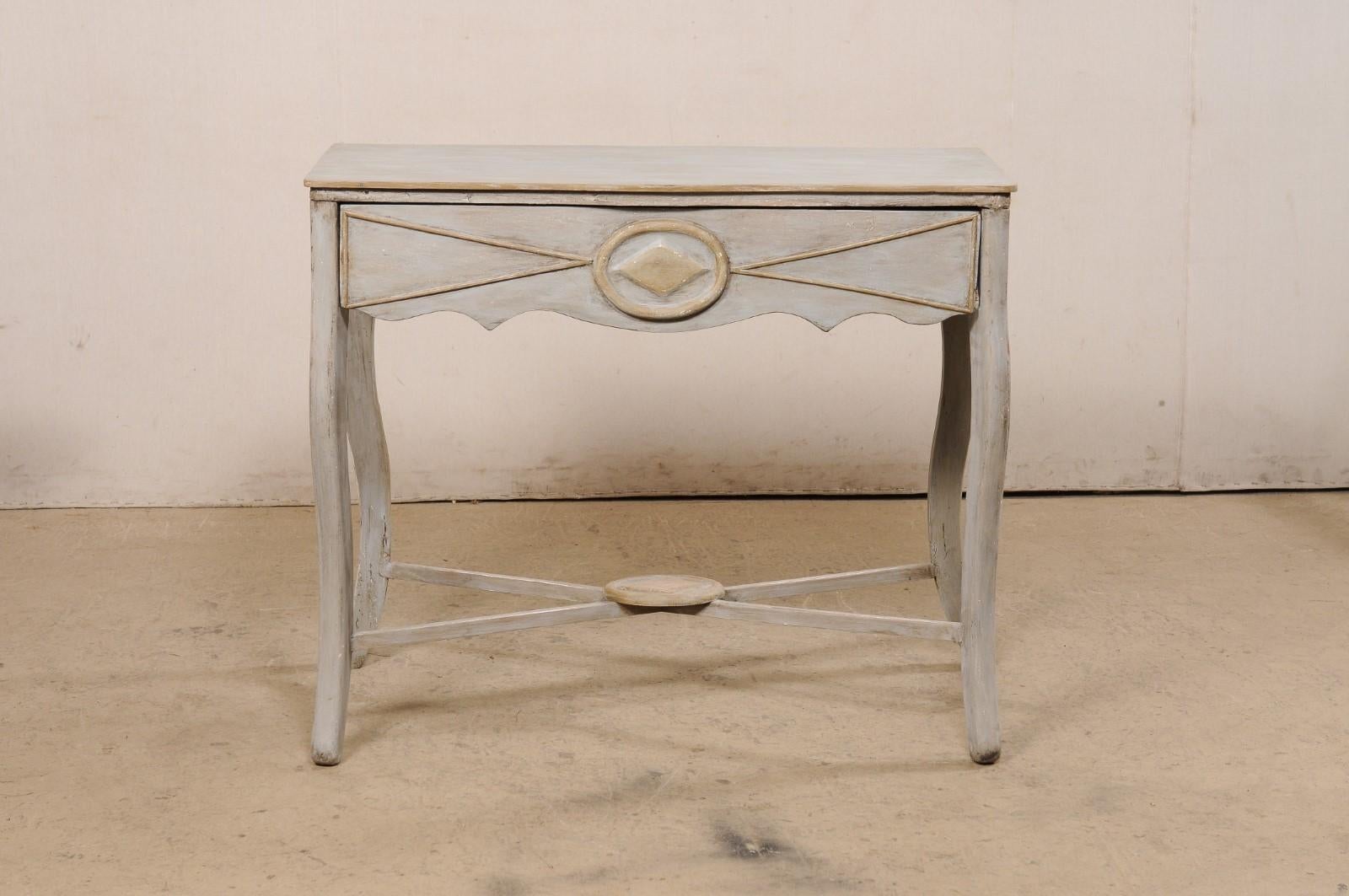 Italian 19th C. Console Table W/Drawer & X-Stretcher, Custom Gray & Gold Finish For Sale 4