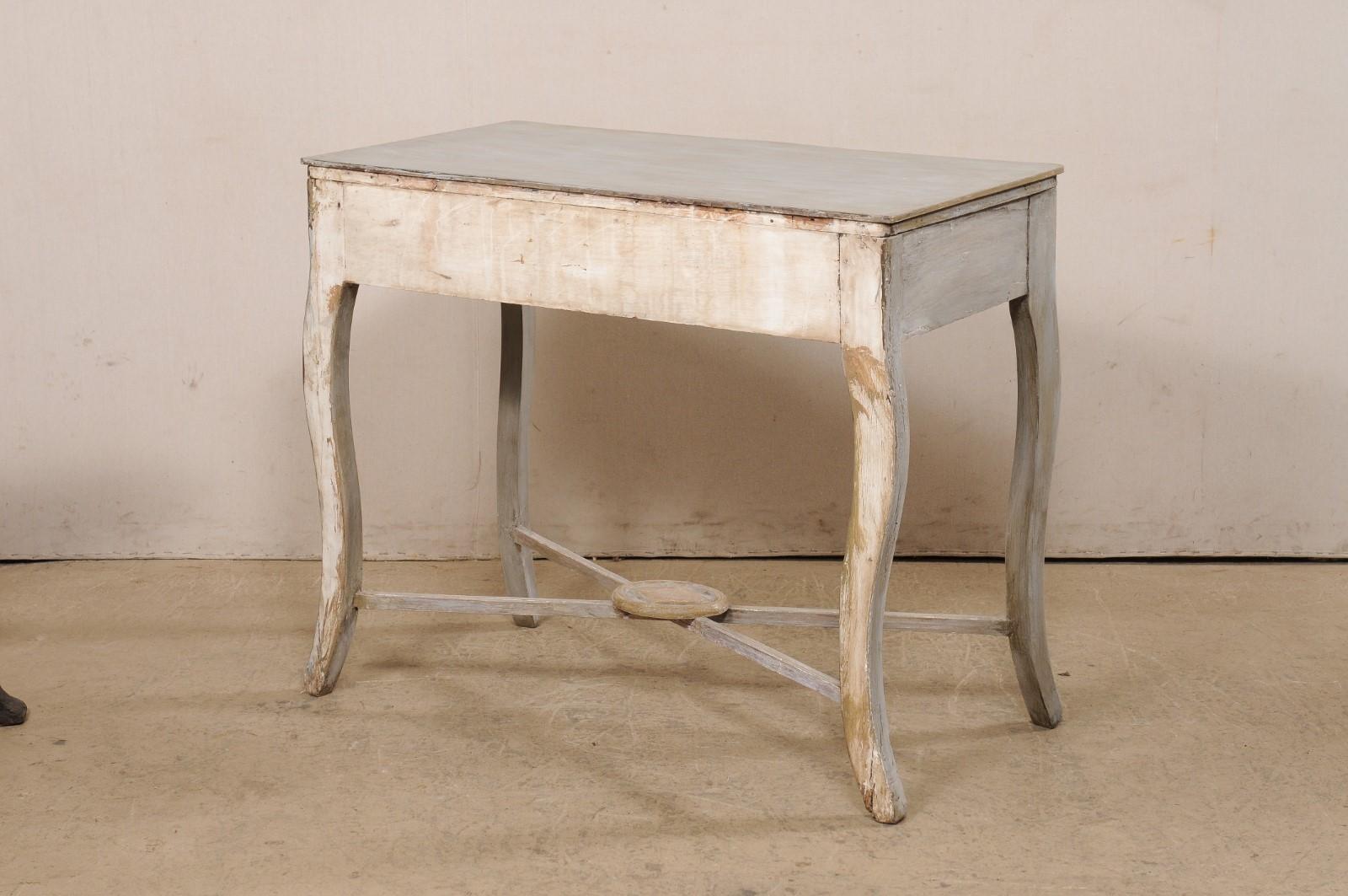 19th Century Italian 19th C. Console Table W/Drawer & X-Stretcher, Custom Gray & Gold Finish For Sale