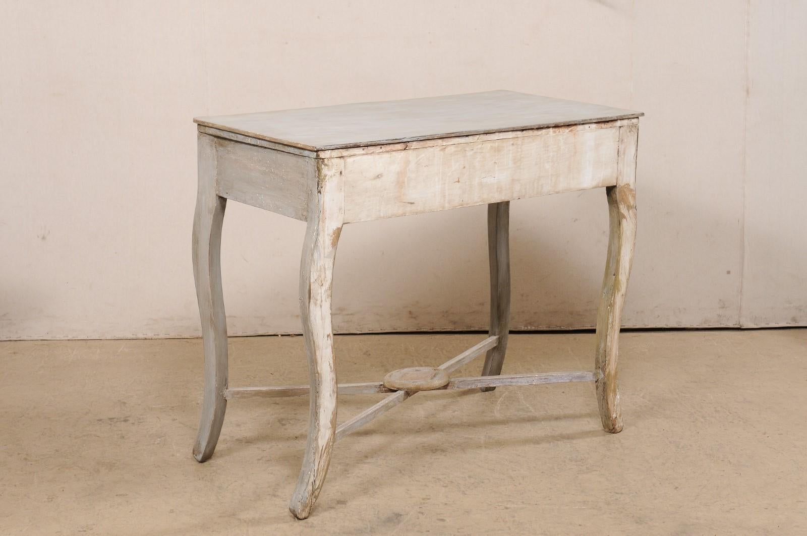 Italian 19th C. Console Table W/Drawer & X-Stretcher, Custom Gray & Gold Finish For Sale 1