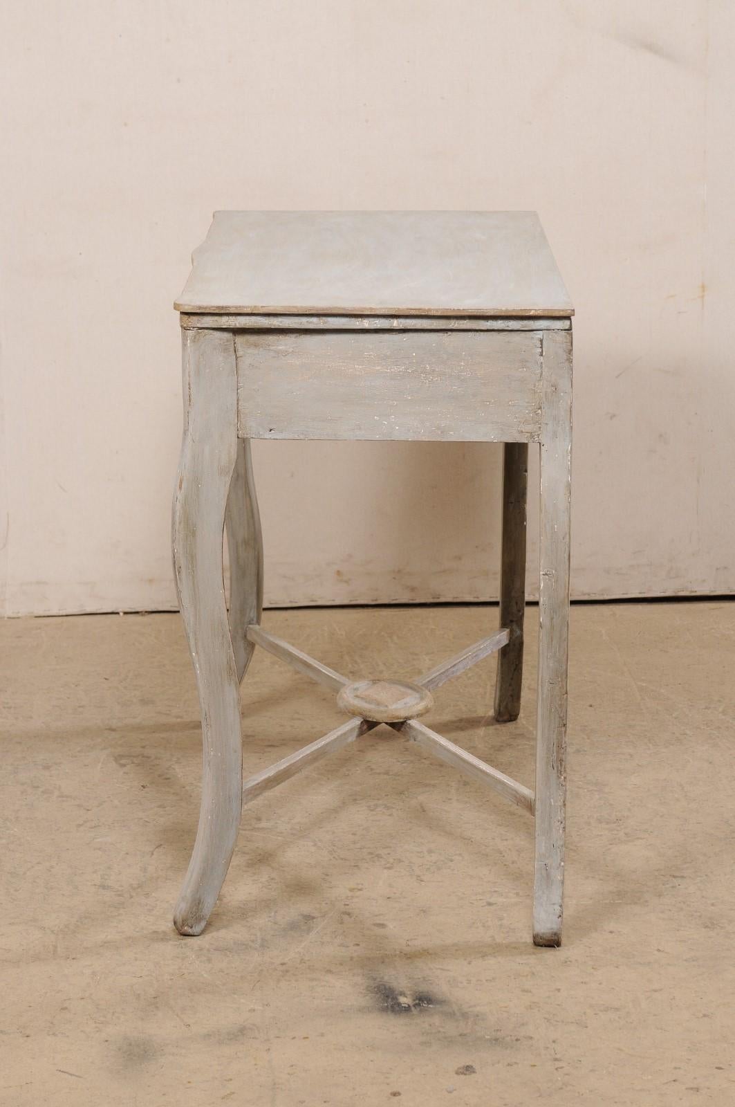 Italian 19th C. Console Table W/Drawer & X-Stretcher, Custom Gray & Gold Finish For Sale 2