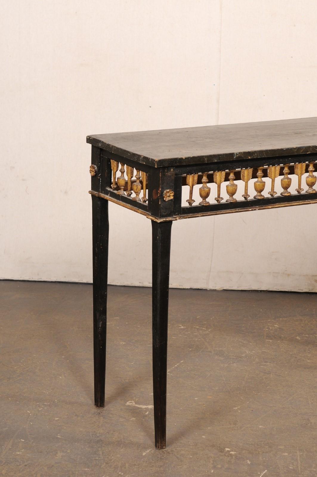 Italian 19th C. Console, w/Pierce Carved & Gilt Arrow & Urn Motif Apron In Good Condition In Atlanta, GA