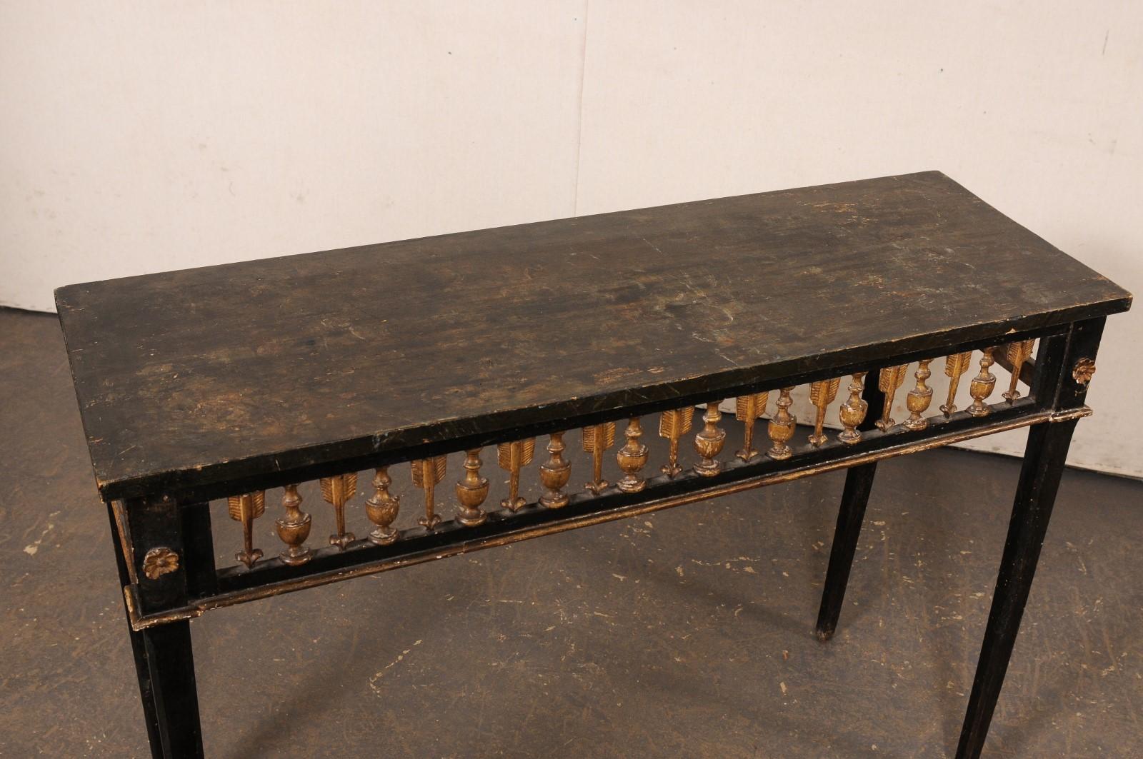 Wood Italian 19th C. Console, w/Pierce Carved & Gilt Arrow & Urn Motif Apron