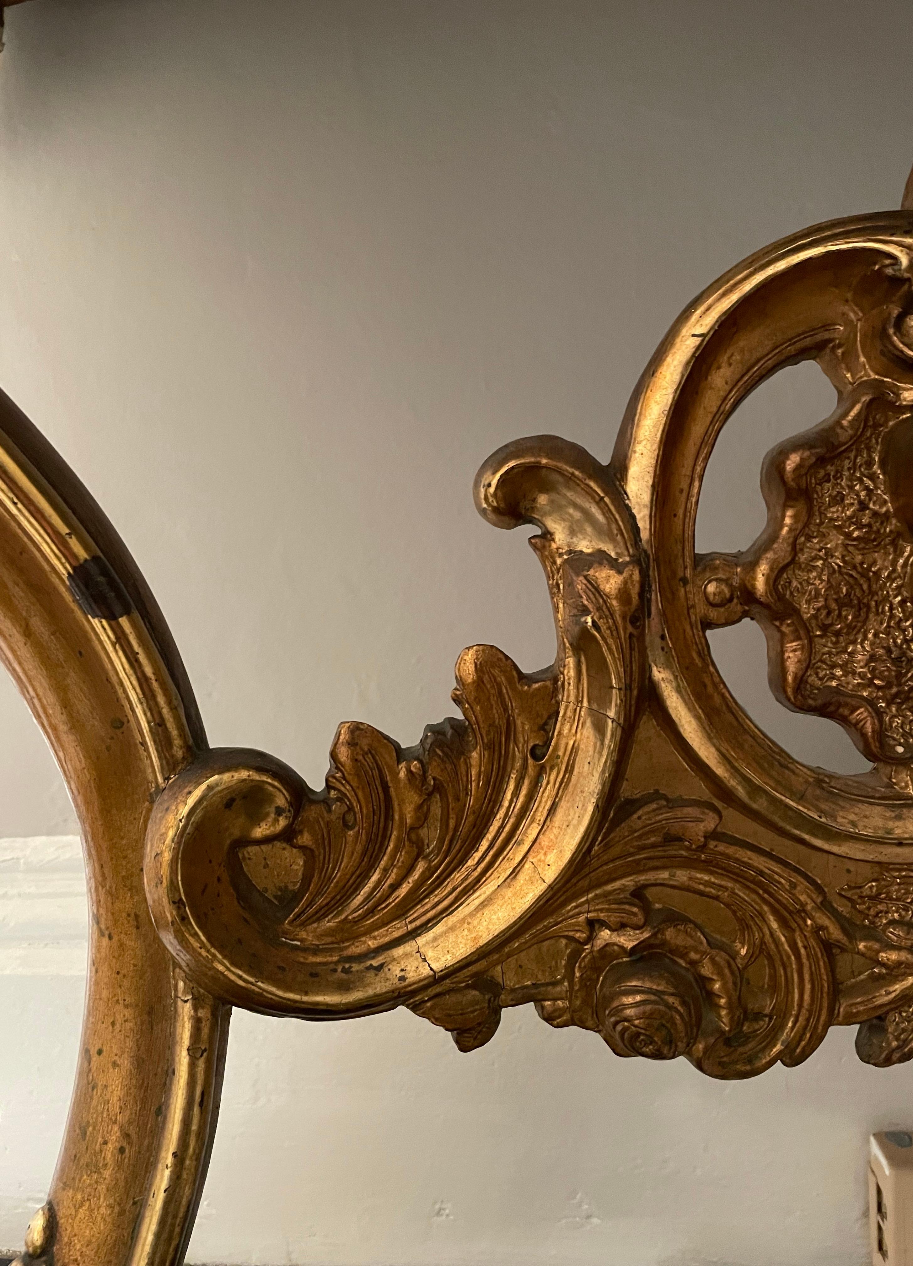 Italian 19th C Curved Console Table with Triple Gilding and White Marble Top For Sale 11