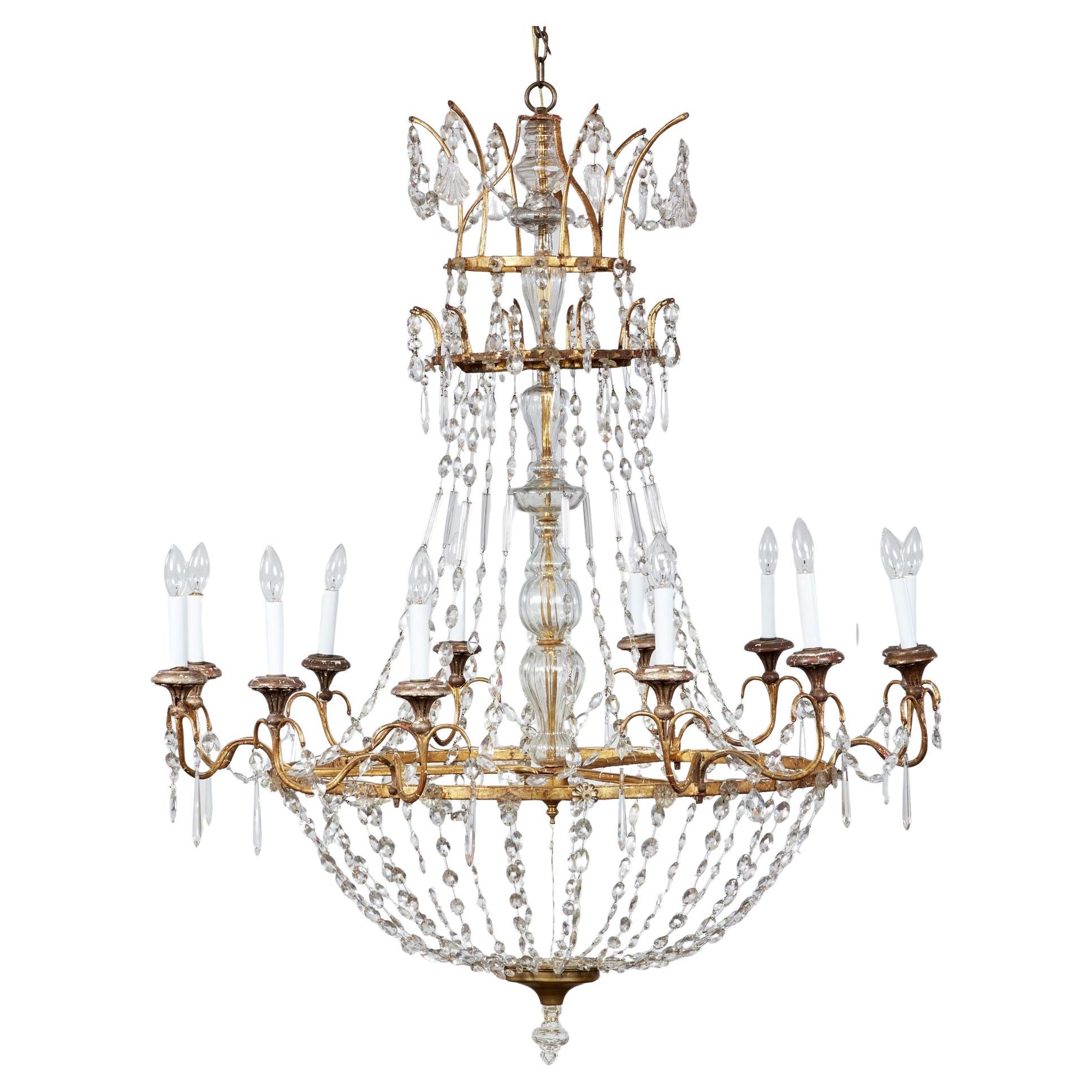 Italian Early 19th c. Gilt and Crystal Chandelier