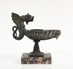 Lámpara de aceite italiana del siglo XIX, de la época del Grand Tour, de bronce patinado, inspirada en B. Boschetti
