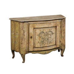 Italian 19th C. Hand-Painted Bow-Front Console Cabinet
