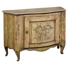 Italian 19th C. Hand-Painted Bow-Front Console Cabinet