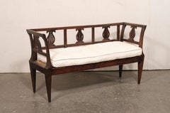 Italian 19th C. Lyre Splat Back Sofa Bench w/Upholstered Seat Cushion