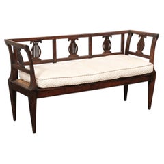 Italian 19th C. Lyre Splat Back Sofa Bench w/Upholstered Seat Cushion