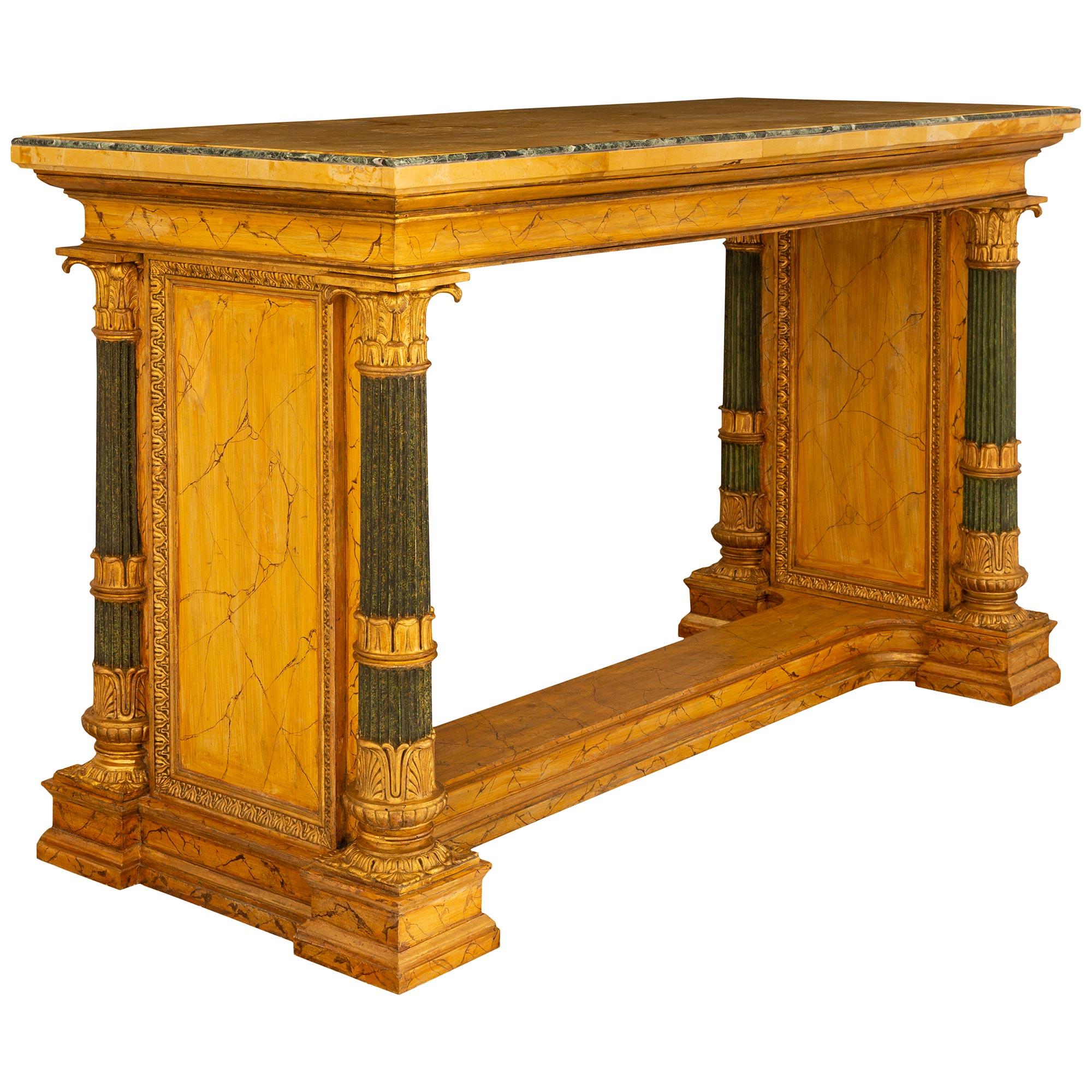 Neoclassical Italian 19th c. Neo-Classical St. Marble, Faux Marble, & Giltwood Center Table For Sale