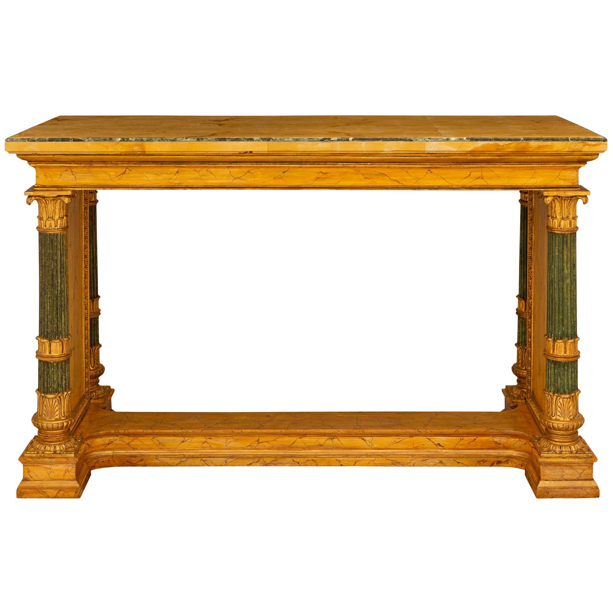 Italian 19th c. Neo-Classical St. Marble, Faux Marble, & Giltwood Center Table For Sale 3