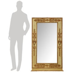 Italian 19th c. Neo-Classical st. patinated Wood and and Silvered Mecca mirror