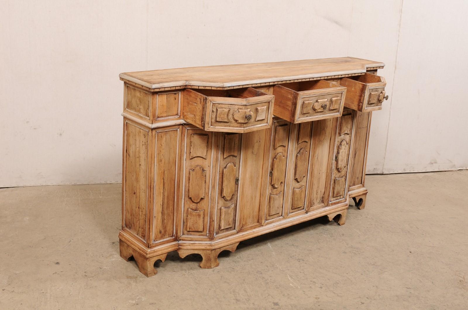 19th Century Italian 19th C. Nicely-Carved Wood Break-Front Credenza 'with Slender Depth!'