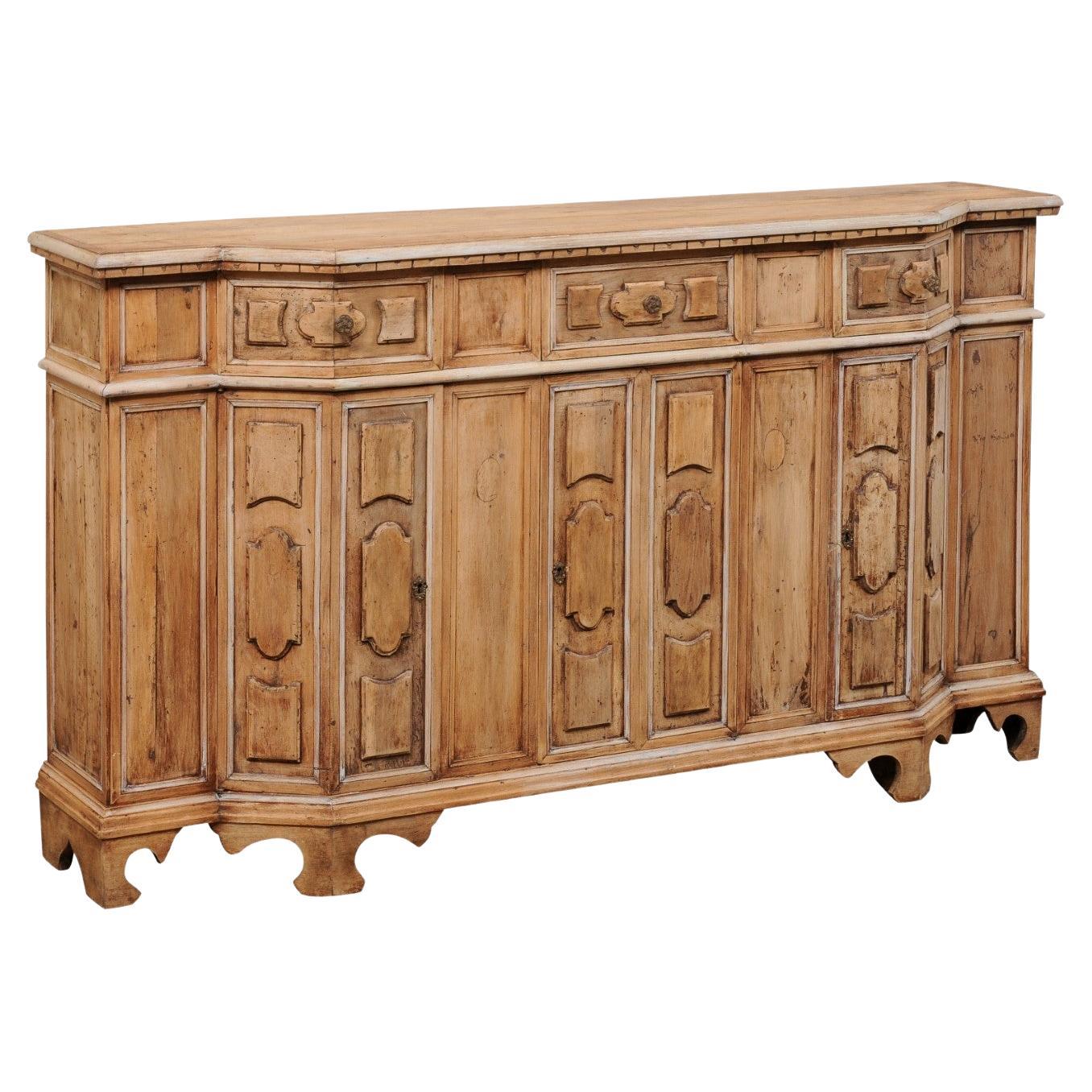 Italian 19th C. Nicely-Carved Wood Break-Front Credenza 'with Slender Depth!'