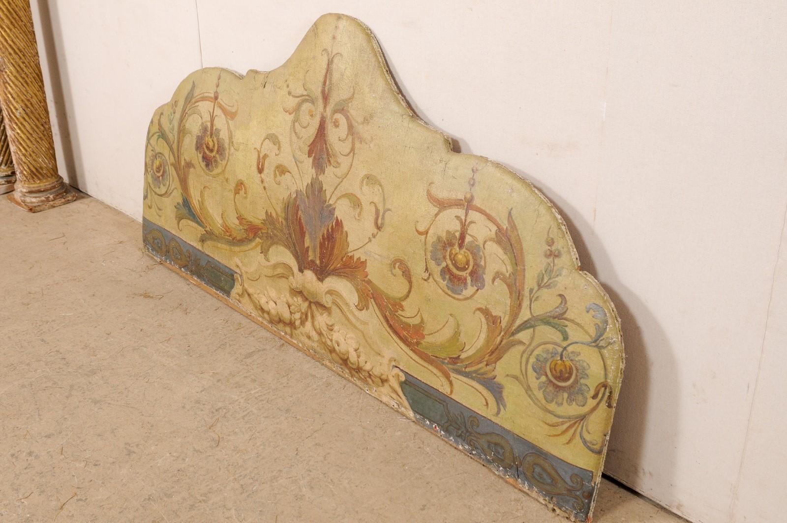 19th Century Italian 19th C. Original Hand-Painted Fabric Headboard, Wall-Mounted Decoration