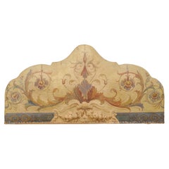 Italian 19th C. Original Hand-Painted Fabric Headboard, Wall-Mounted Decoration