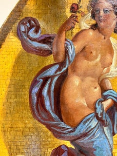 19th Century Large Italian Oval Oil Painting Nude Classical Lady Gold Background