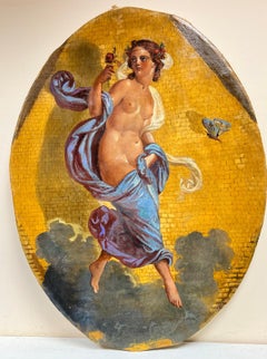 19th Century Large Italian Oval Oil Painting Nude Classical Lady Gold Background