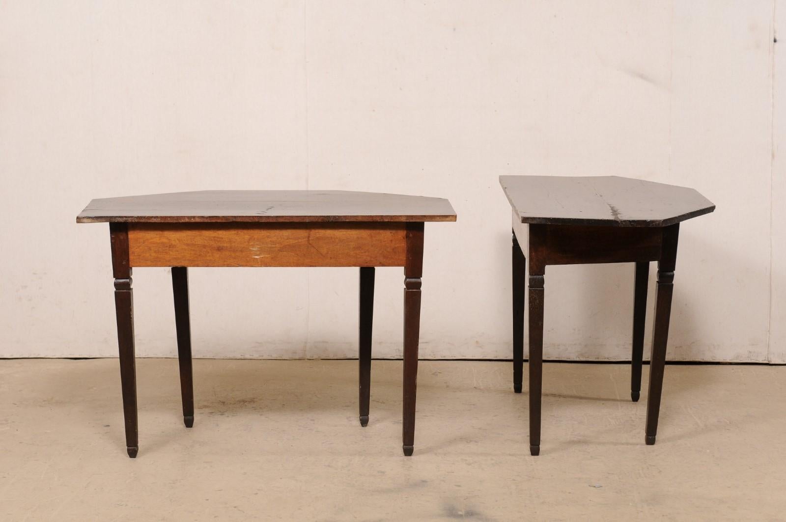 Italian 19th Century Pair of Wood Halved-Octagon Shaped Demi Console Tables 7