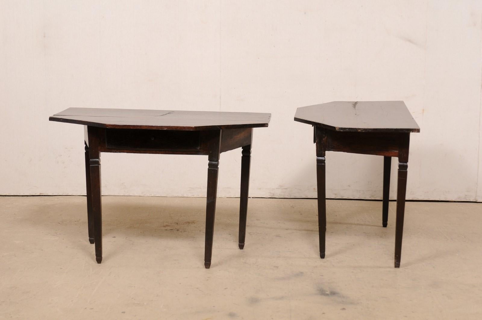Italian 19th Century Pair of Wood Halved-Octagon Shaped Demi Console Tables 9