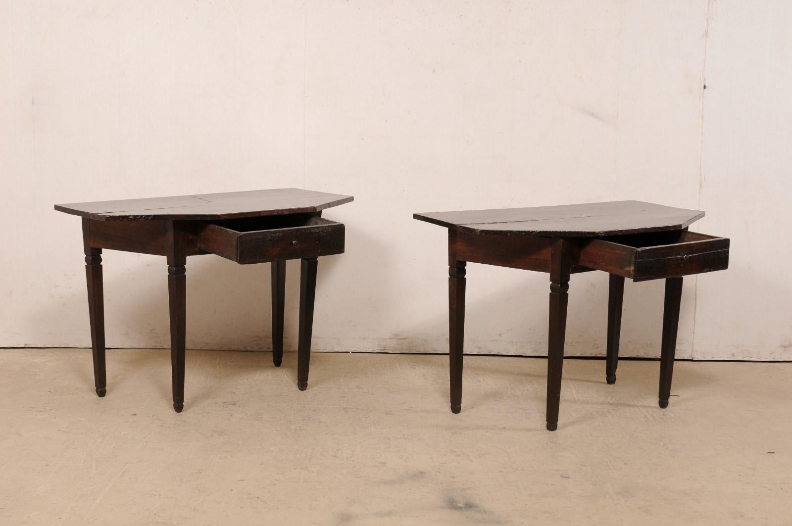 Italian 19th Century Pair of Wood Halved-Octagon Shaped Demi Console Tables 2