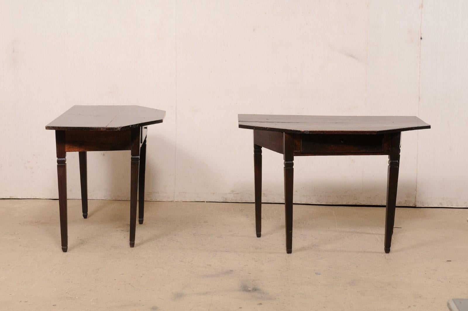 Italian 19th Century Pair of Wood Halved-Octagon Shaped Demi Console Tables 6