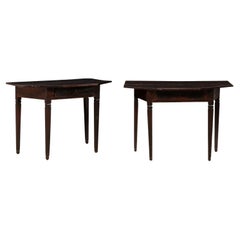 Italian 19th Century Pair of Wood Halved-Octagon Shaped Demi Console Tables