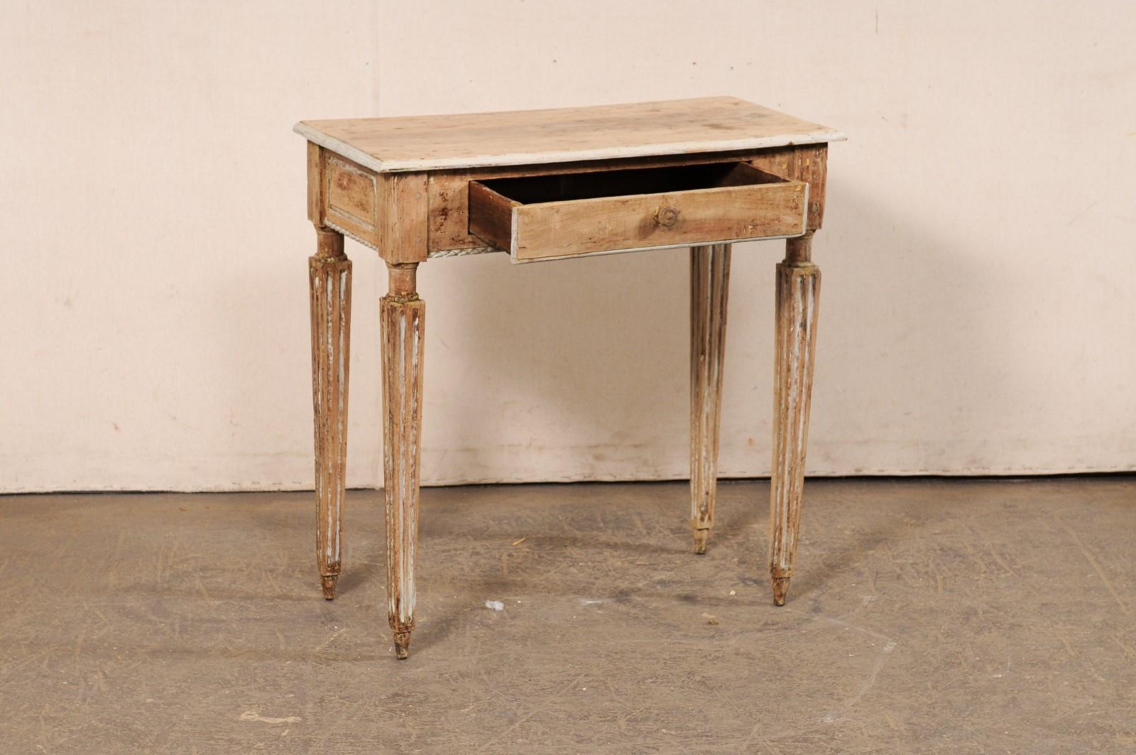 Wood Italian 19th C. Petite Console Table w/Fluted Legs For Sale