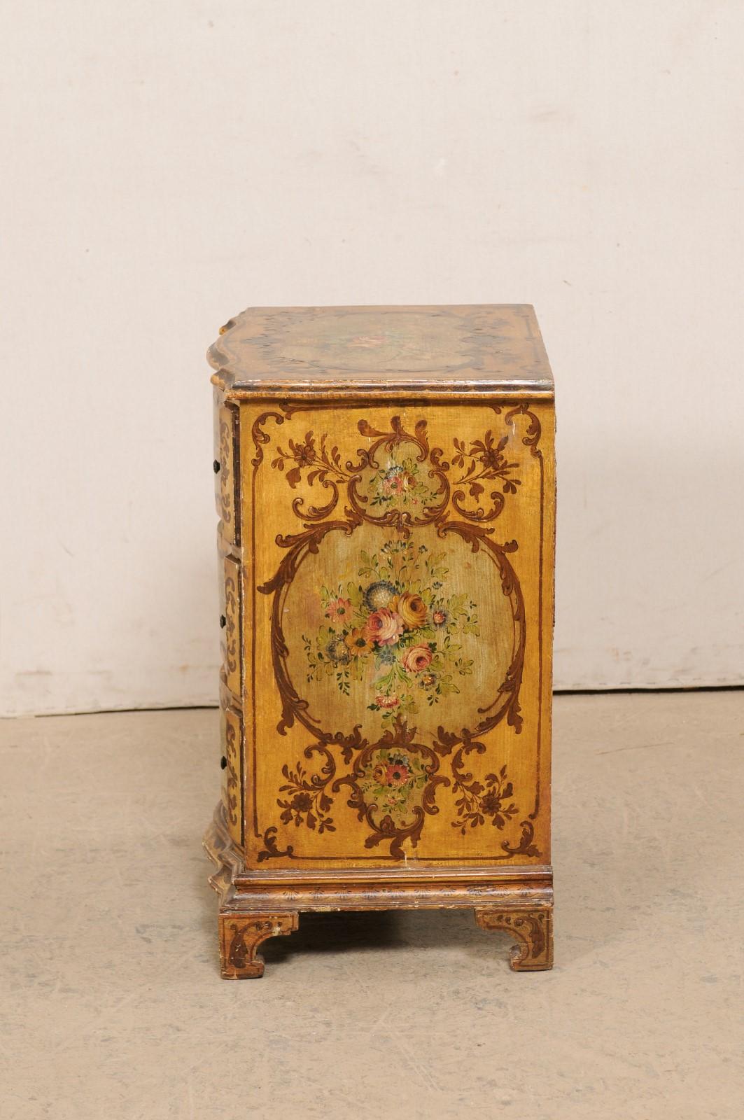 Italian 19th C. Petite Serpentine Chest with Hand-Painted Floral Embellishments For Sale 6