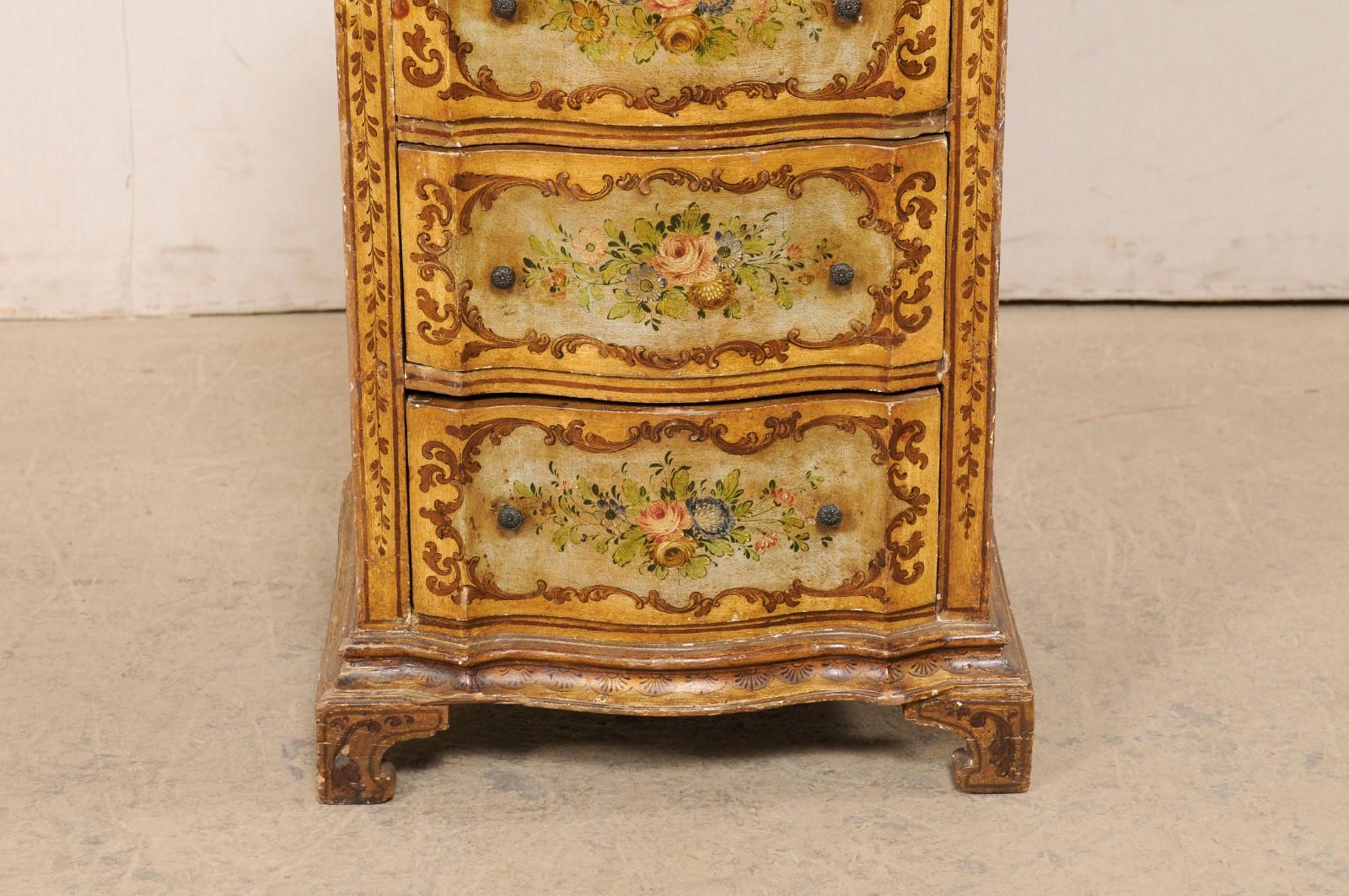 19th Century Italian 19th C. Petite Serpentine Chest with Hand-Painted Floral Embellishments For Sale