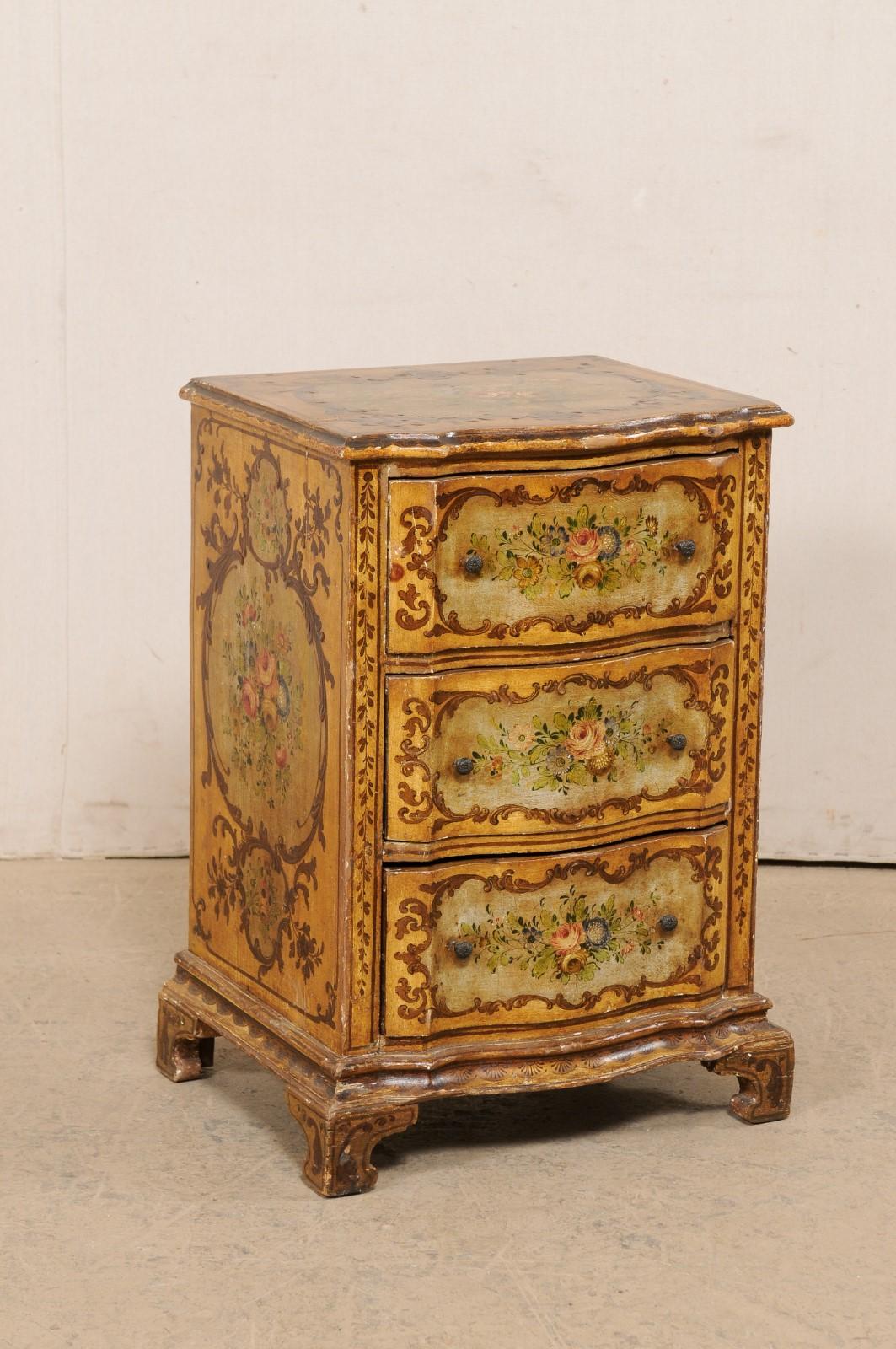 Italian 19th C. Petite Serpentine Chest with Hand-Painted Floral Embellishments For Sale 1
