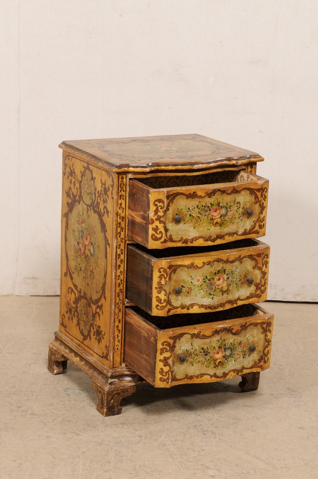 Italian 19th C. Petite Serpentine Chest with Hand-Painted Floral Embellishments For Sale 2