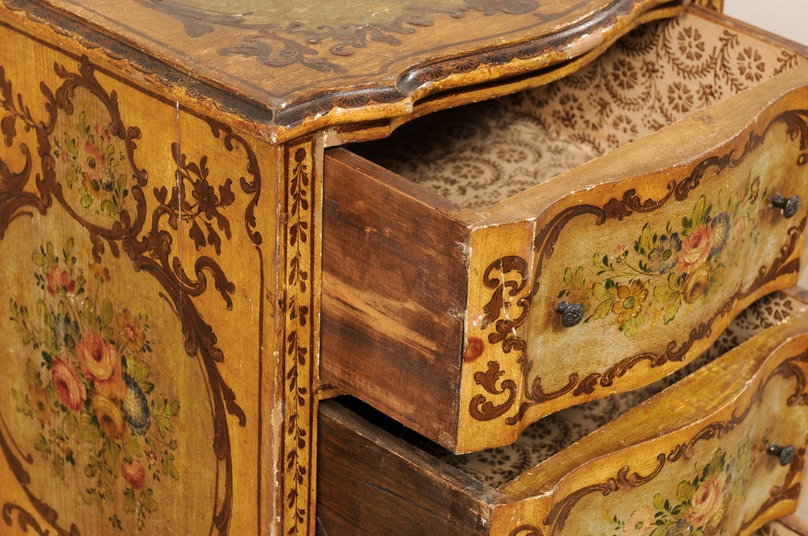 Italian 19th C. Petite Serpentine Chest with Hand-Painted Floral Embellishments For Sale 3