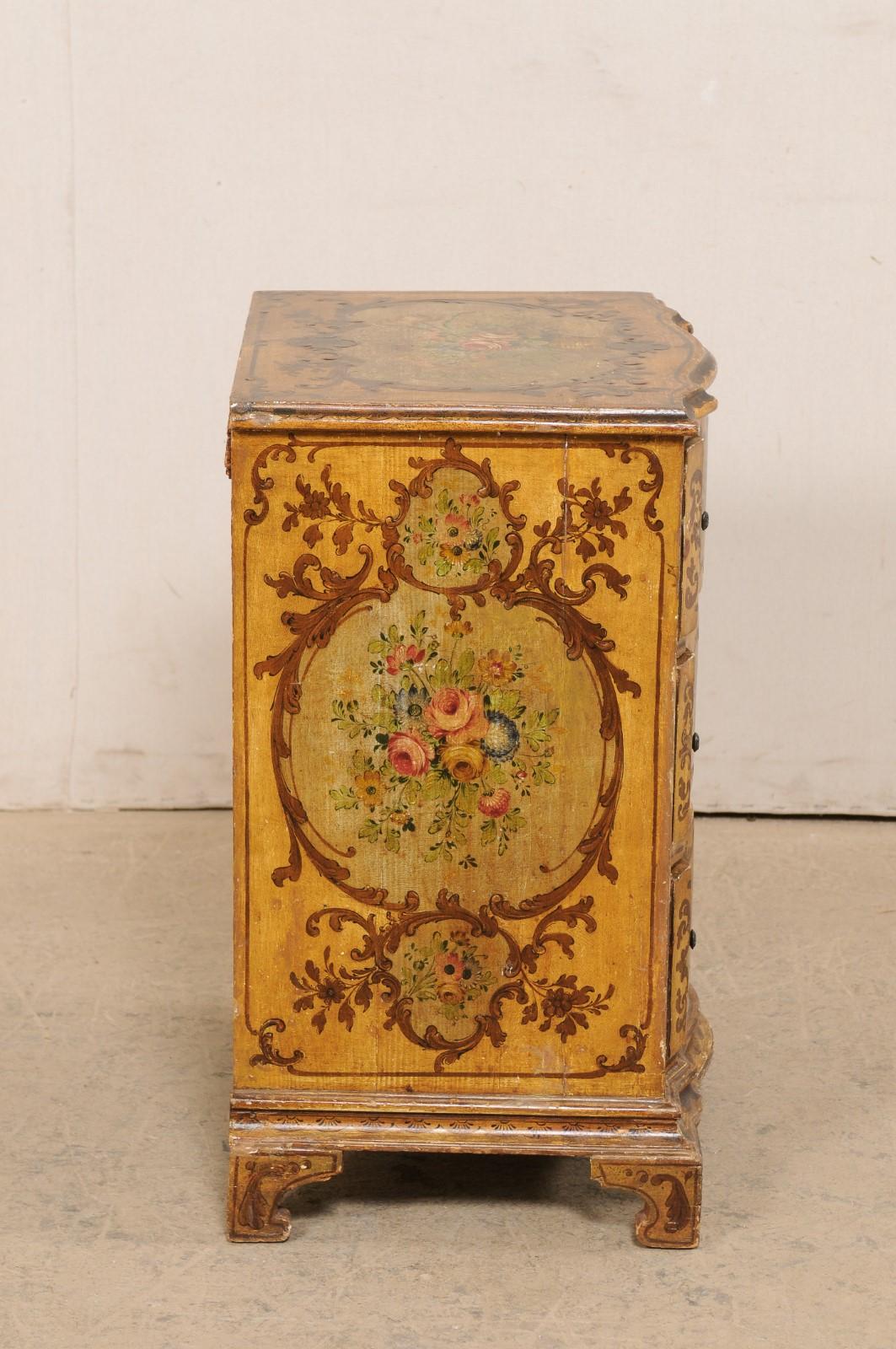 Italian 19th C. Petite Serpentine Chest with Hand-Painted Floral Embellishments For Sale 4