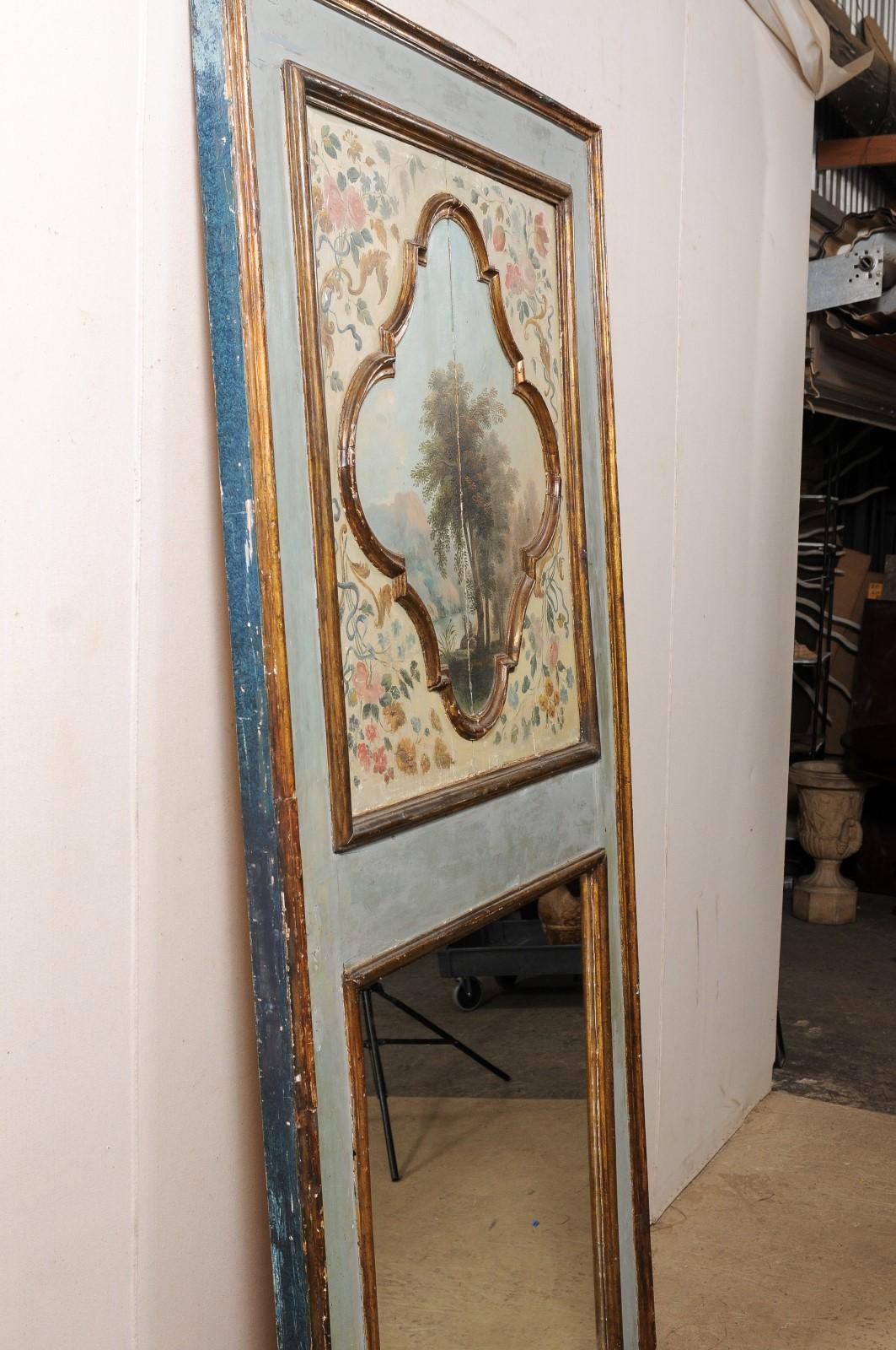 Italian 19th C. Pier Mirror w/ Serene Landscape Oil Painting at Top Panel For Sale 5