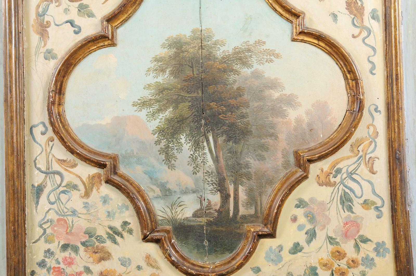 Italian 19th C. Pier Mirror w/ Serene Landscape Oil Painting at Top Panel For Sale 4