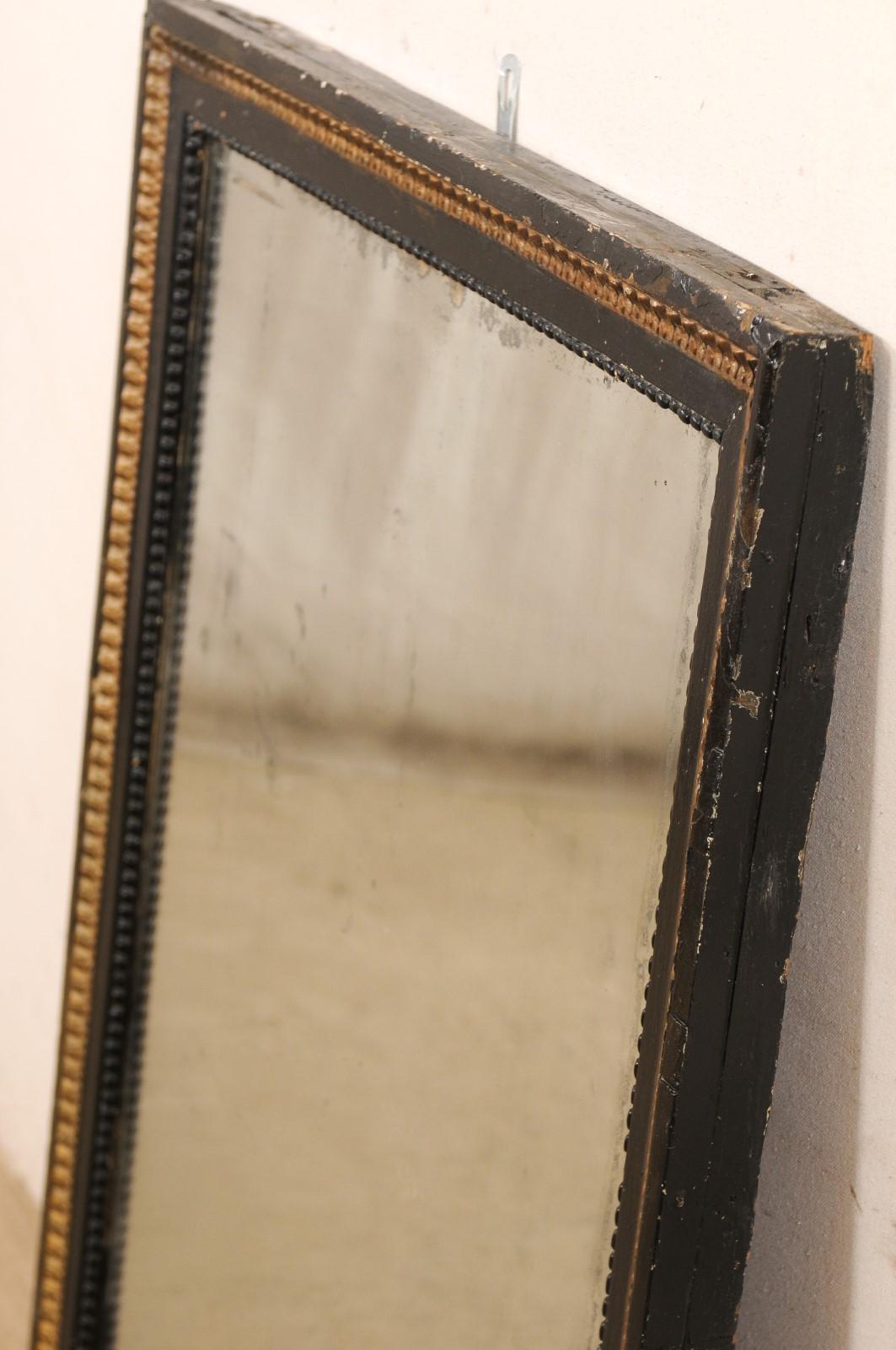 Italian 19th Century Rectangular Wall Mirror, Black with Gold Accent Trim 7