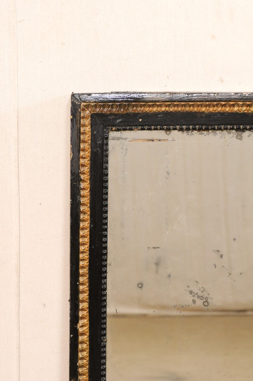 Italian 19th Century Rectangular Wall Mirror, Black with Gold Accent Trim 1