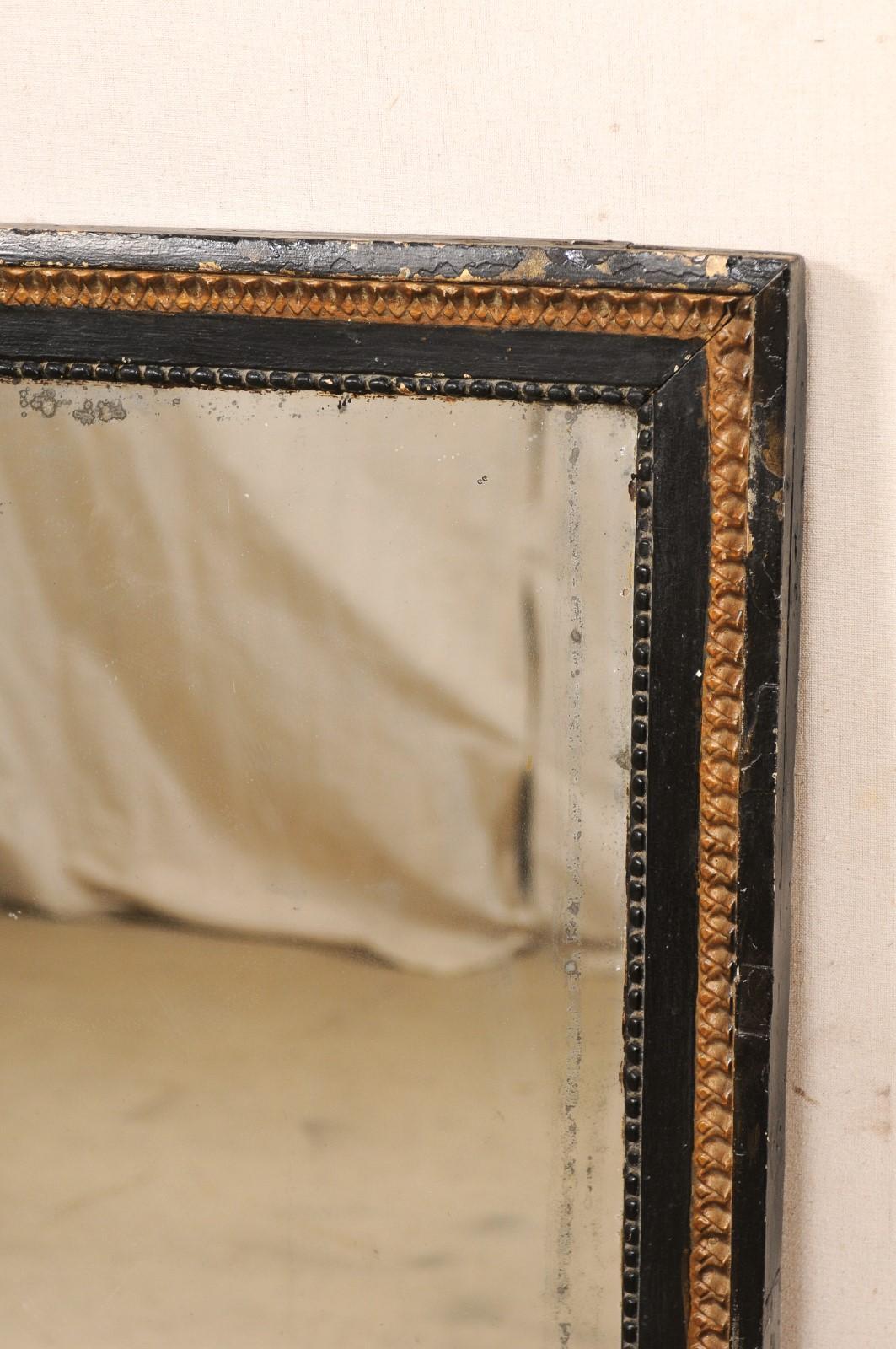 Italian 19th Century Rectangular Wall Mirror, Black with Gold Accent Trim 3