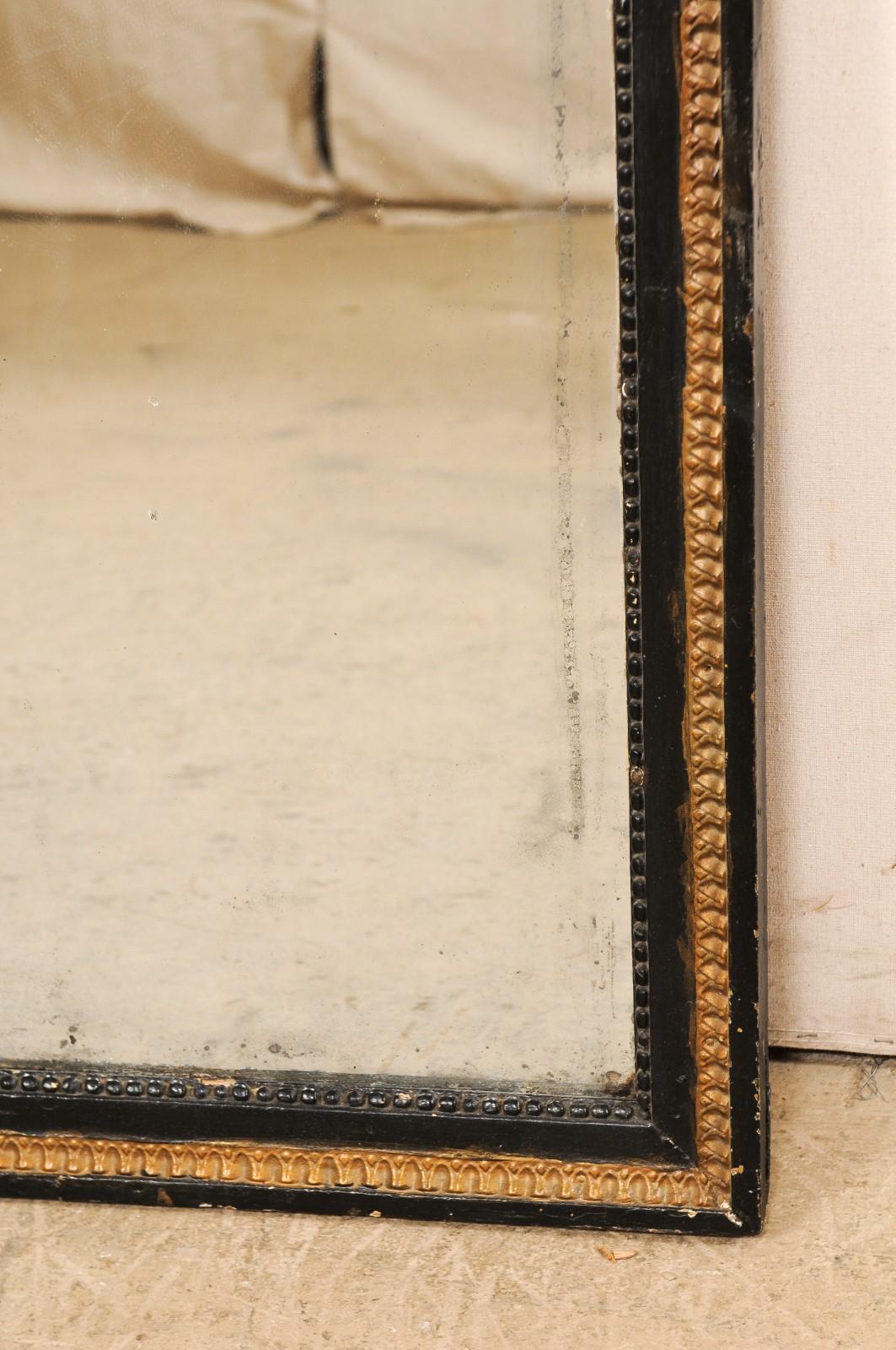 Italian 19th Century Rectangular Wall Mirror, Black with Gold Accent Trim 4