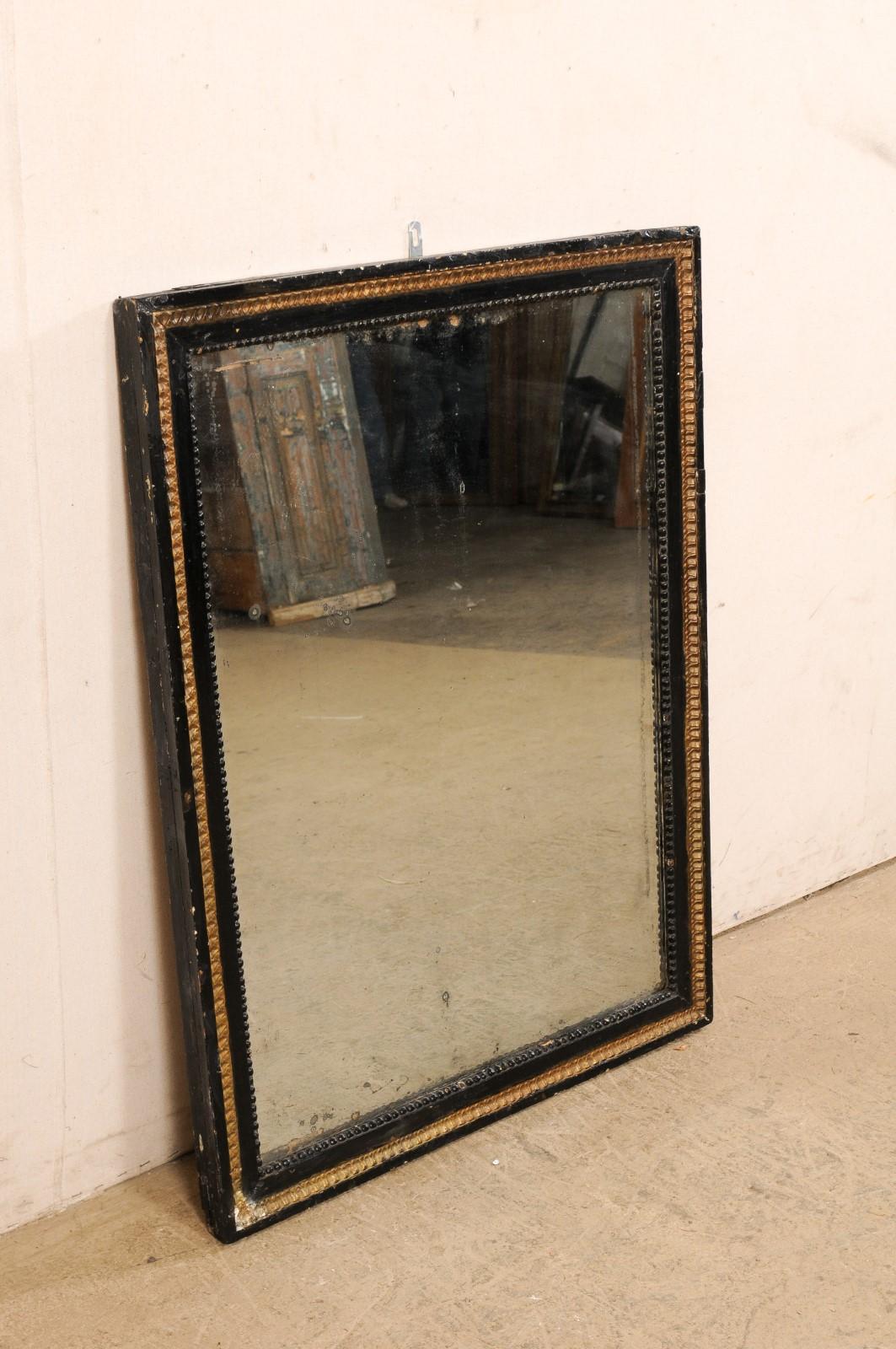 Italian 19th Century Rectangular Wall Mirror, Black with Gold Accent Trim 5