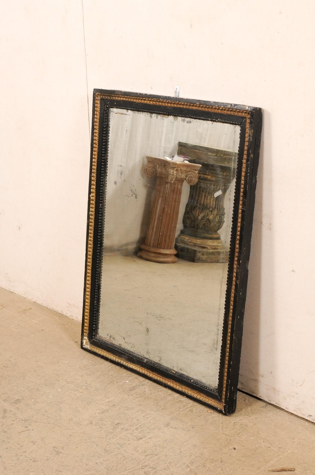 Italian 19th Century Rectangular Wall Mirror, Black with Gold Accent Trim 6