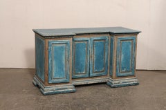 Italian 19th C. Reverse-Breakfront Credenza w/Hidden Drawer Storage, Blue