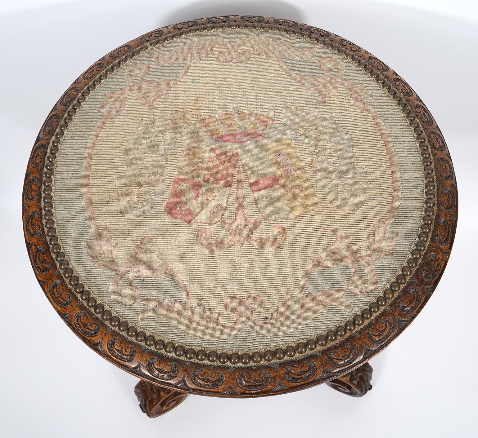 Italian 19th C. Richly Carved Walnut Round Table Supported by a Young Satyr 7