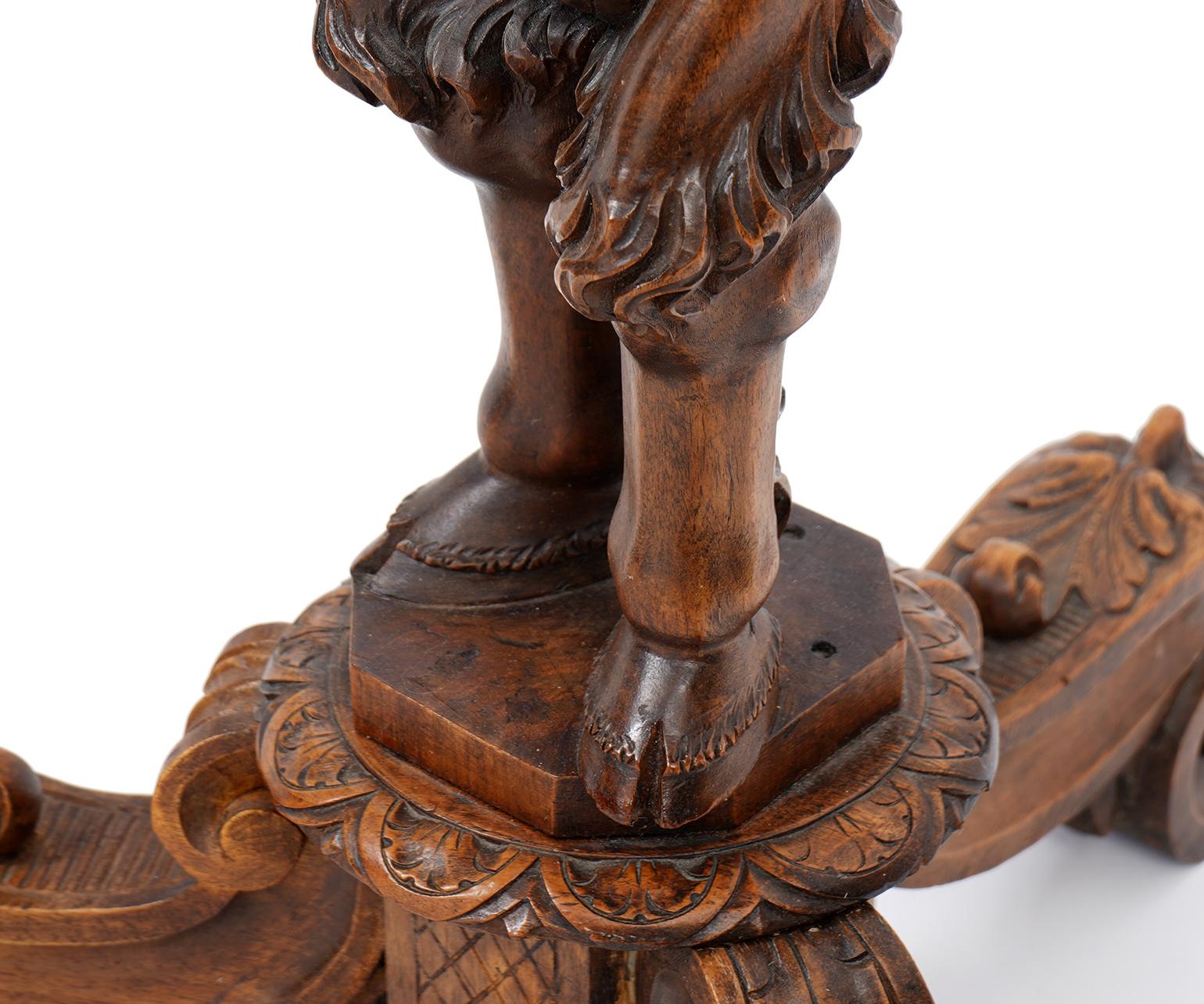 19th Century Italian 19th C. Richly Carved Walnut Round Table Supported by a Young Satyr