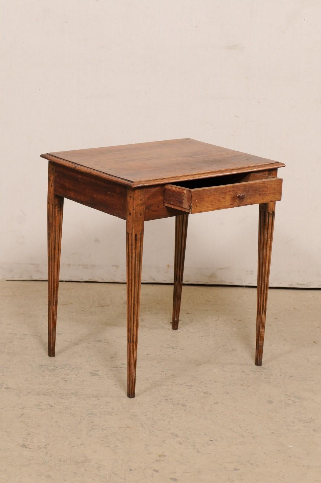 Italian 19th C. Side Table w/Single Drawer, Raised on Fluted & Tapering Legs In Good Condition In Atlanta, GA
