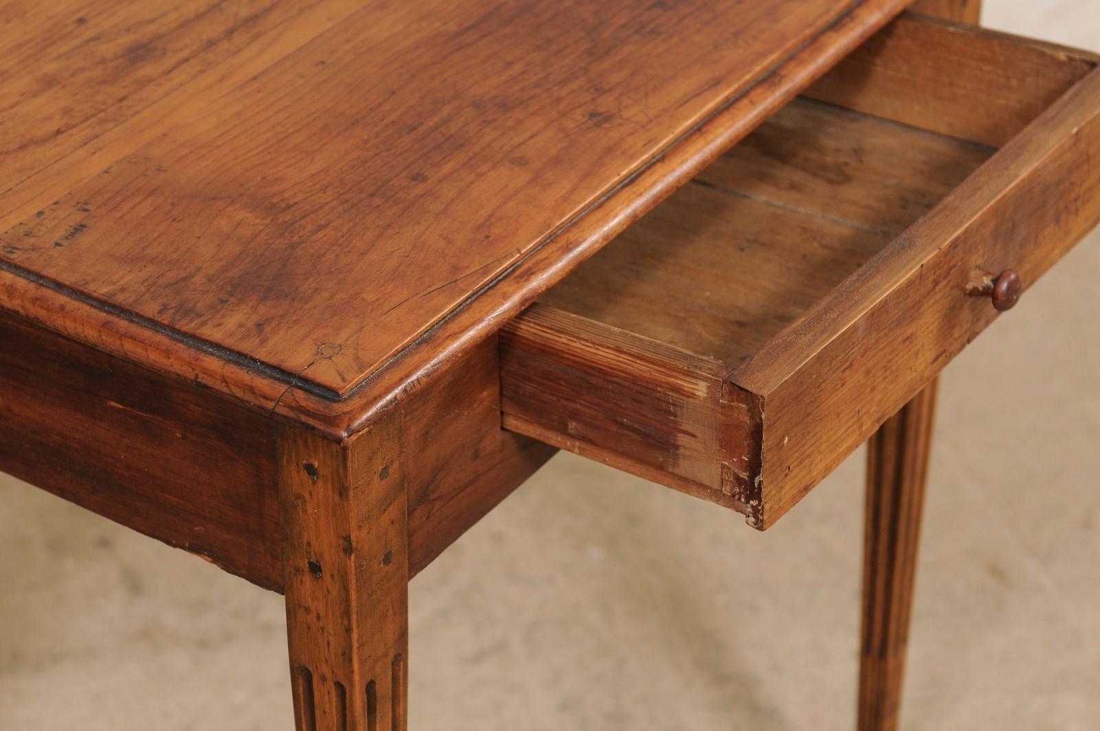 19th Century Italian 19th C. Side Table w/Single Drawer, Raised on Fluted & Tapering Legs