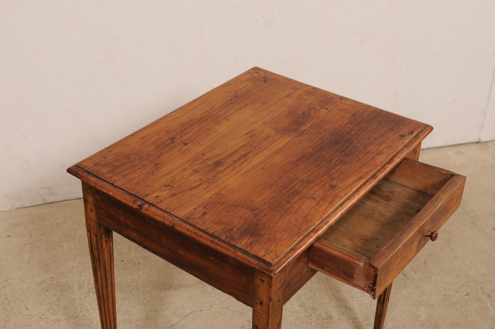 Wood Italian 19th C. Side Table w/Single Drawer, Raised on Fluted & Tapering Legs