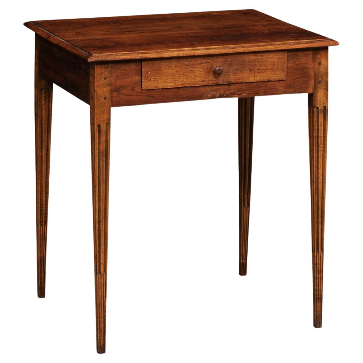 Italian 19th C. Side Table w/Single Drawer, Raised on Fluted & Tapering Legs