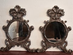 Italian Silver-Gilt Crested and Footed Baroque Revival Wall Mirrors, Pair